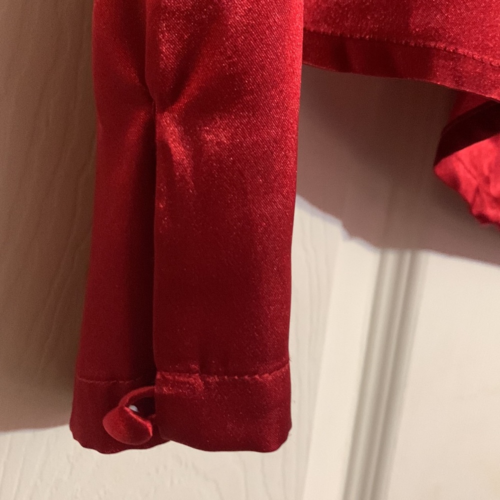 Laura Scott Red Wine Satin Embroidered Detail Blouse Top - Picture 5 of 10
